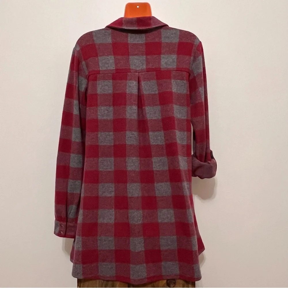 Soft Surroundings Red Gray Plaid Women's Tunic Top Cottagecore Country - Picture 8 of 13